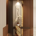 Entryway Hallway With Wooden And Marble Decor Vase Of White Orchid Flowers And Decorative Painting