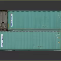 Stacked Teal Shipping Containers Featuring Weathered Metal Doors And Exteriors