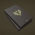 Stacked Black Cover Books With Golden Decorative Design On Dark Background