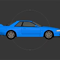 Glossy Blue Two Door Sports Car With Rear Spoiler And Reflective Surface