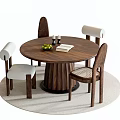 Middle-ancient dining table and chair combination dining chair dining table carpet 3d model