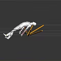Silver Robot Character With Spider-like Yellow And White Lines On Dark Reflective Surface