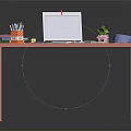 Pink Home Office Desk With Laptop Stationery Green Plant And Notes