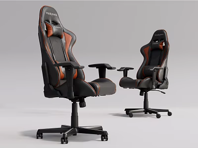 Modern Black And Orange Office Chairs With Ergonomic High Back Adjustable Armrests And Wheels 3d model