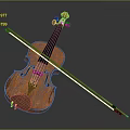 Classic Handmade Wooden Violin With Long Bow On Dark Gray Surface