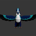 Cartoon Style 3D Model Parrot With Blue And White Feathers Spread Wings And Orange Claws