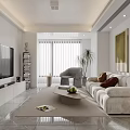 Modern Living Room Design With White Sofa TV Unit Coffee Table And Large Window