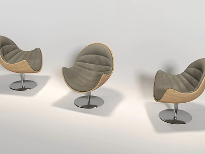 Modern Egg Shaped Leisure Chair With Wooden Frame Gray Fabric And Metal Swivel Base 3d model
