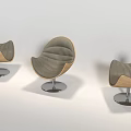 Modern Egg Shaped Leisure Chair With Wooden Frame Gray Fabric And Metal Swivel Base