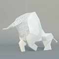 Geometric Polygonal Style White Bull Sculpture For Garden Decor With Gray Background And Brown Countertop