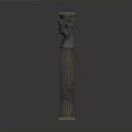 Classical Column With Head Sculpture And Bronze Textured Design 3d model