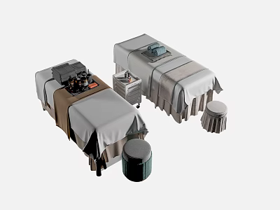 Professional Massage Table Setup With Stool And Massage Accessories For Spa Use 3d model