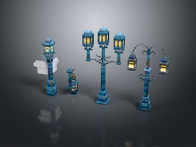 Vintage Blue Street Lamp Furniture Models With Multiple Lanterns And Designs 3d model