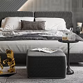 Modern Bedroom Interior with Dark Walls Geometric Pattern Decor and Cozy Rug