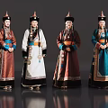 Four Women Wearing Traditional Colorful Costumes With Decorative Belts And Hats