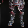 Red Faced Demon Character In Ornate Samurai Armor With Horned Helmet And Metallic Details