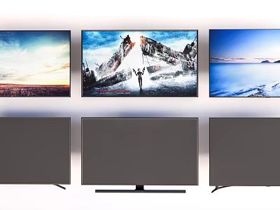 Multiple TVs Displaying Various Scenes And Grey Screens In On Off States 3d model