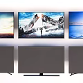 Multiple TVs Displaying Various Scenes And Grey Screens In On Off States