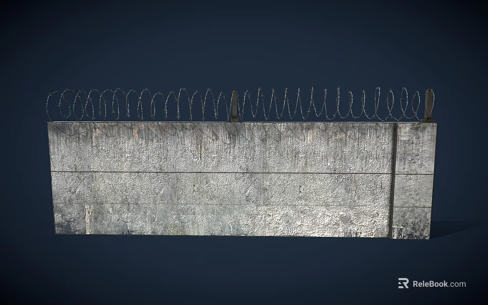 Security Gray Concrete Wall Structure Topped With Barbed Wire Fencing 3d model 