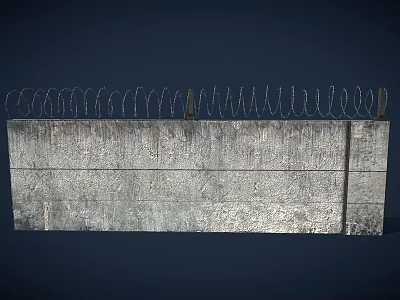 Security Gray Concrete Wall Structure Topped With Barbed Wire Fencing 3d model