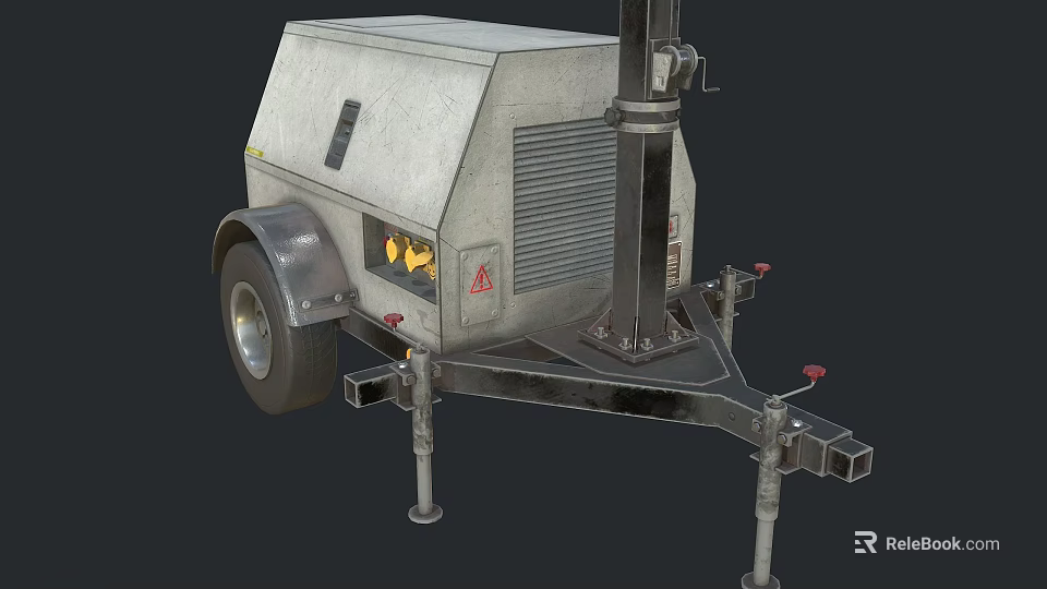 Mobile Industrial Equipment With Trailer Mounted Design Vertical Column And Wheeled Support Legs 3d model 