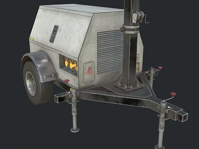 Mobile Industrial Equipment With Trailer Mounted Design Vertical Column And Wheeled Support Legs 3d model