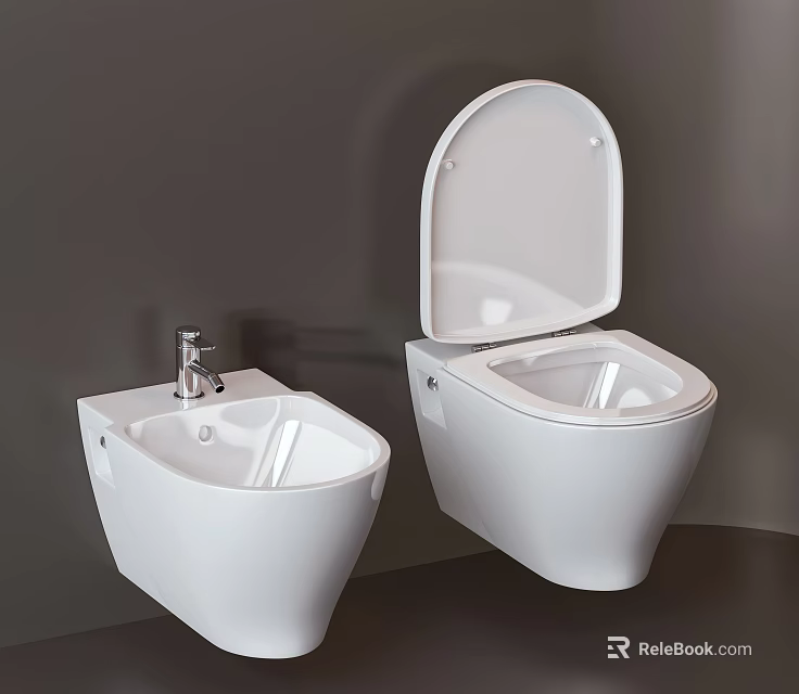 Modern White Wall Mounted Toilet With Bidet In Contemporary Bathroom Design 3d model 