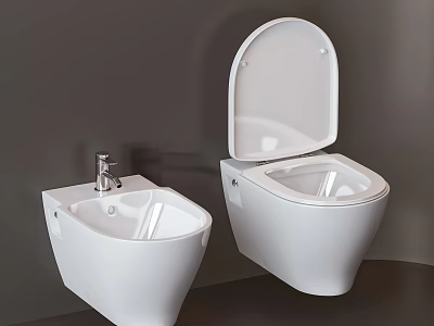 Modern White Wall Mounted Toilet With Bidet In Contemporary Bathroom Design 3d model