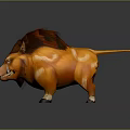 Vibrant Orange Boar with Red Mane White Tusks and Small Tail in 3D Design