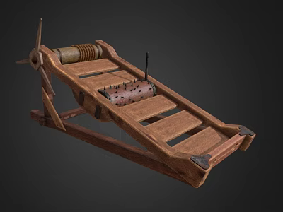 Ancient Weapon Featuring Wooden Sloped Frame Spring Mechanism And Metal Parts 3d model