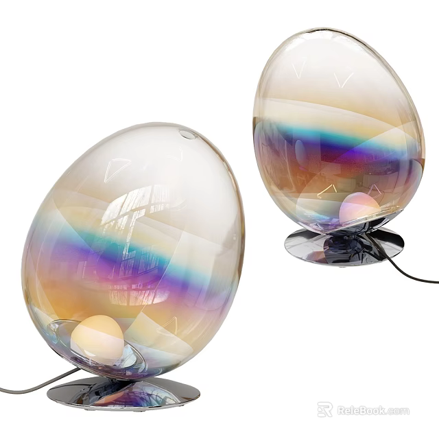 Egg Shaped Glass Floor Lamp with Iridescent Gradient and Black Base Round Light Source 3d model 