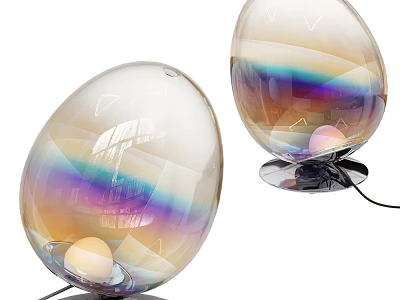 Egg Shaped Glass Floor Lamp with Iridescent Gradient and Black Base Round Light Source 3d model