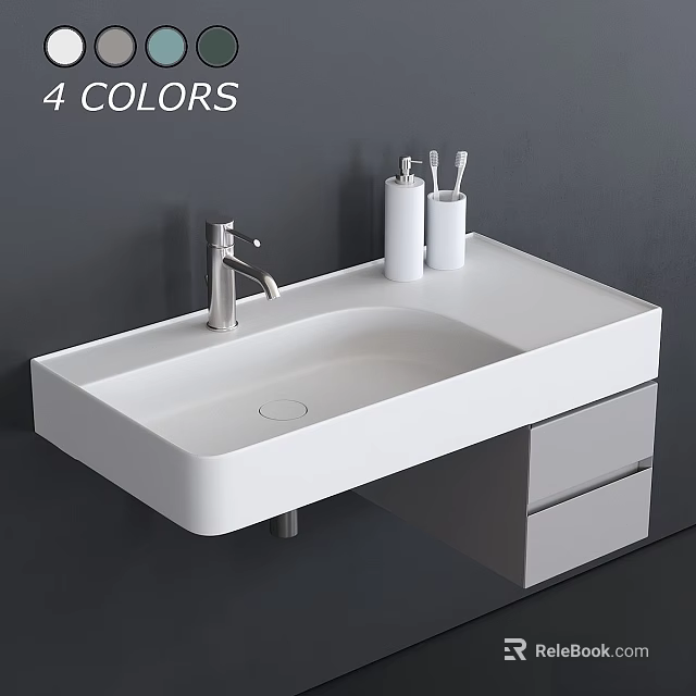 Modern Wall Mounted Washbasin With Faucet Toiletries Storage Cabinet And 4 Color Options 3d model 