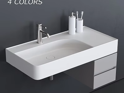 Modern Wall Mounted Washbasin With Faucet Toiletries Storage Cabinet And 4 Color Options 3d model