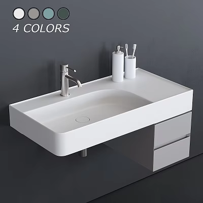 Modern Wall Mounted Washbasin With Faucet Toiletries Storage Cabinet And 4 Color Options 3d model