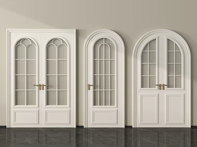 White Arched Doors With Glass Panes Brass Handles And Classic Design 3d model