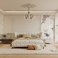 Modern Bedroom Interior Design With White Bed Chandelier Rug And Wall Art