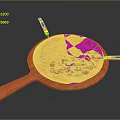 Freshly Baked Pizza On Wooden Paddle With Vegetable And Meat Toppings And Yellow Cutters