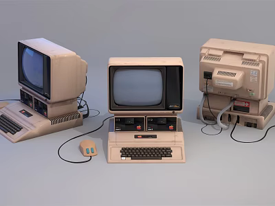Vintage Retro Classic Desktop Computers with Old Fashioned Monitors and Keyboards 3d model