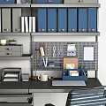 Practical Home Office Desk With Two Chairs Bookcase Storage And Computer Supplies 3d model
