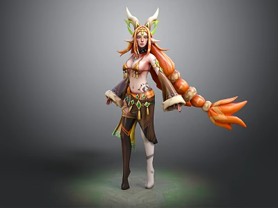 Fantasy Female Character With Antler Headdress And Woodland Creature Inspired Features 3d model