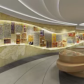 Elegant Modern Exhibition Hall Interior With Curved Architecture Lighting Display Areas And Polished Floor