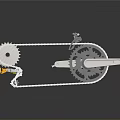 Mechanical Gear Chain Structure With Rotating Components And Metallic Reflection 3d model
