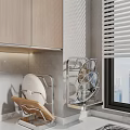 Modern Kitchen Dishware Set With Wall Mounted Metal Dish Rack And Cabinets 3d model