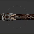 Intricate Designed Gun with Metallic and Wooden Elements Decorative Details and Blue Accents