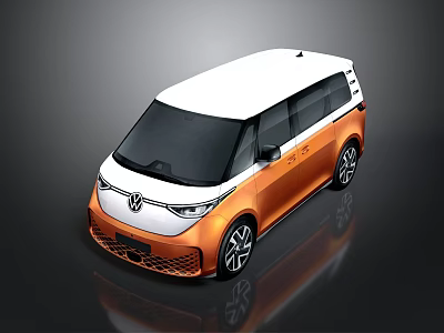 Volkswagen Sleek Modern Orange And White Van With Front Logo Black Wheels 3d model