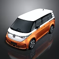 Volkswagen Sleek Modern Orange And White Van With Front Logo Black Wheels