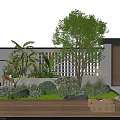 Vibrant Garden Patio With Colorful Flowers Lush Green Plants Tree Stones And Wooden Deck