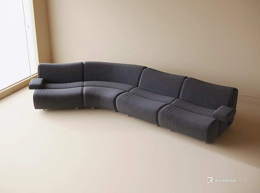 Gray Curved Modular Sofa In Modern Bright Room With Light Floor 3d model