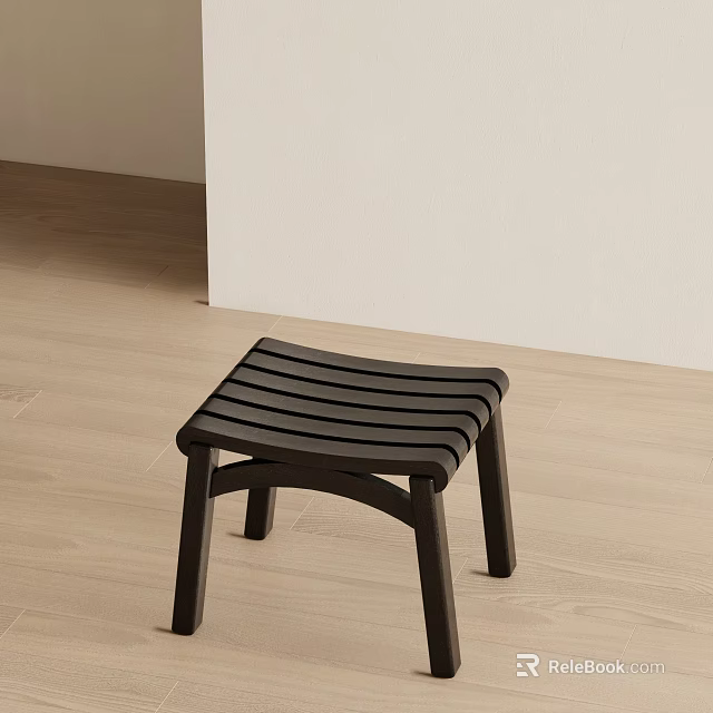 Modern Minimalist Black Wooden Leisure Chair With Slatted Seat On Light Wood Floor 3d model 